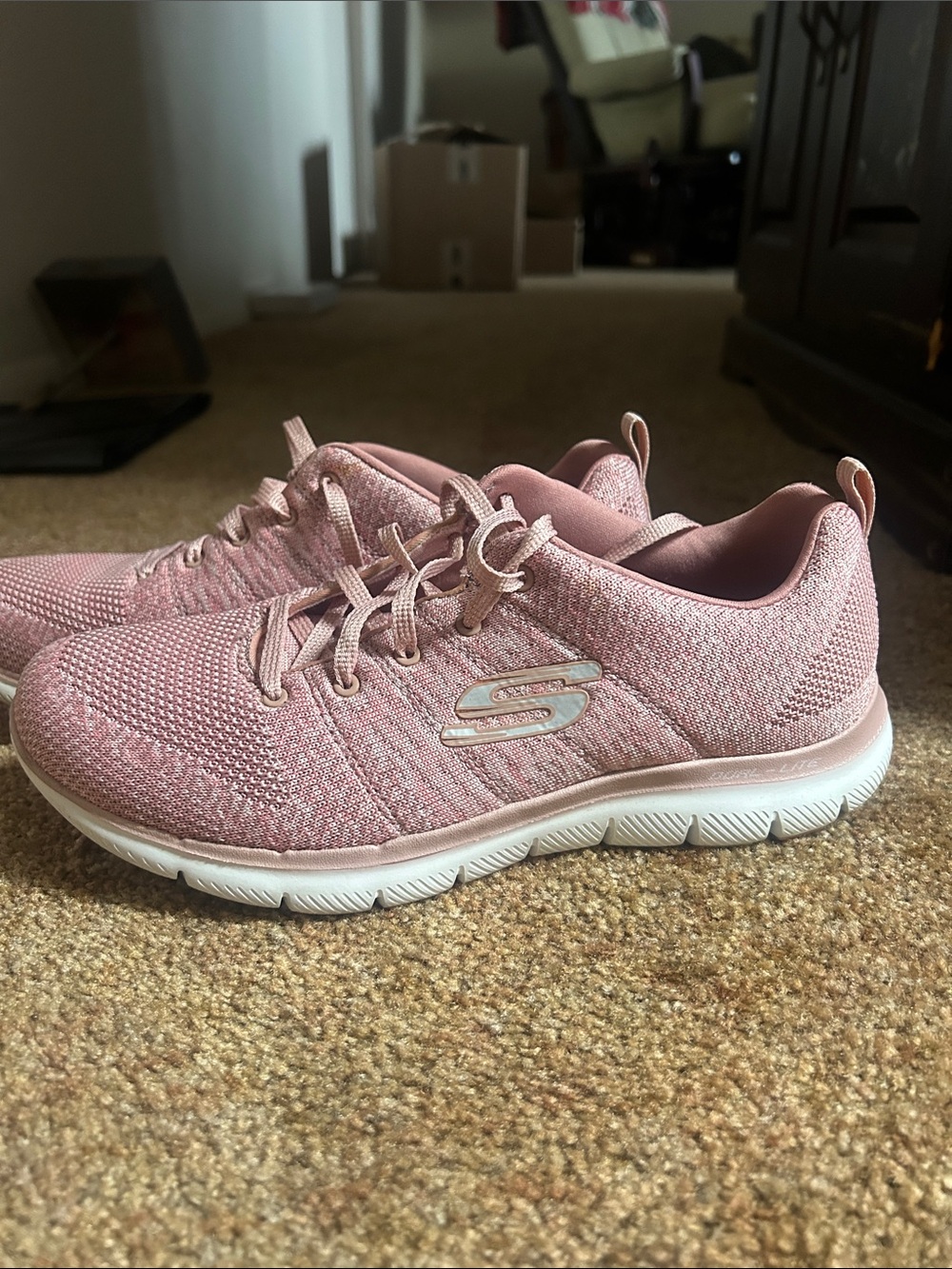 Skechers Women's Dusty Rose Knit Lace-Up Memory Foam Walking Sneakers